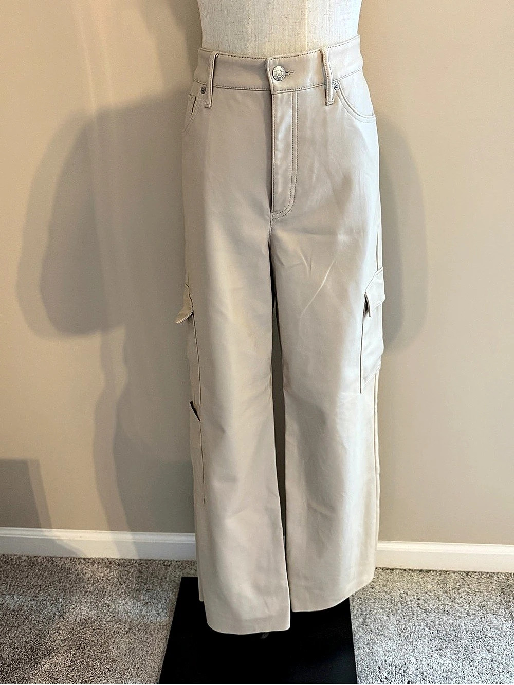 Express High Waisted Faux Leather Wide Leg Cargo Pant Pants in scream